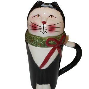 Sakura House Ceramic Oneida "Christmas Cats" Fiddlestix Earthenware Mug Holiday